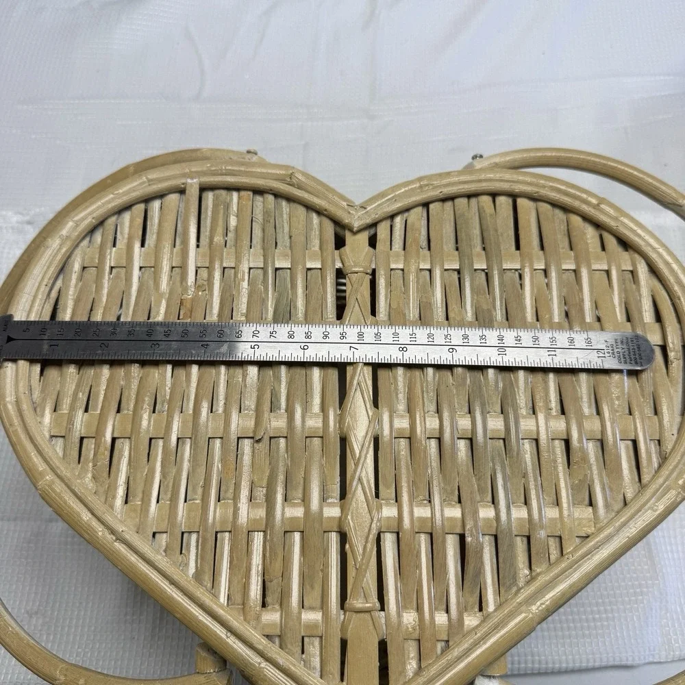 Vintage Heart Shaped Picnic Basket Large Sturdy Classic Woven Wicker Whitewash